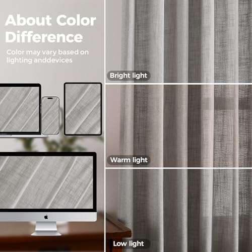 Pinch Pleated Linen Curtains for Living Room, Light Filtering Sheer