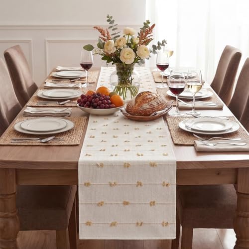 Artoid Mode Taupe Beige Boho Farmhouse Cotton Woven Table Runner