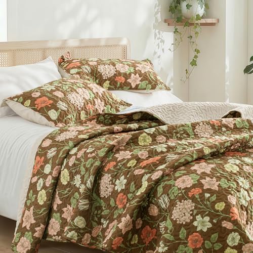 Exclusivo Mezcla Reversible Floral Quilt King Size Brown