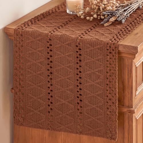 Artoid Mode Caramel Woven Farmhouse Hollow Table Runner 12x120 Inch