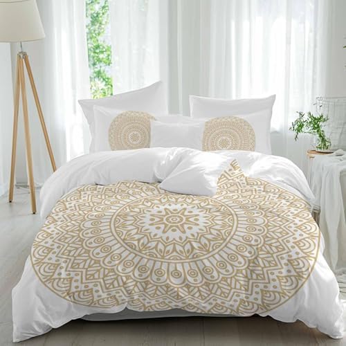 Beige Boho Bedding Duvet Cover Queen Size - 1 Quilt Cover 90x90 Inches