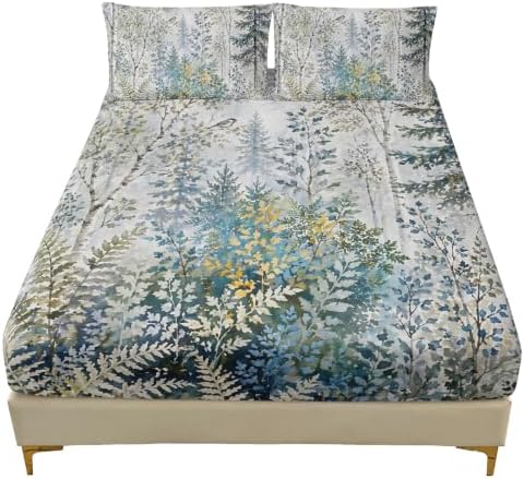 AILONEN Sage Birch Woodland Fitted Sheet Set Twin XL, 3-Piece Soft