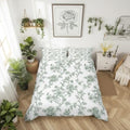Grey Green Duvet Cover King Size,Floral Botanical Flowers Soft Bedding