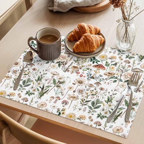 Placemats Set of 8, Pastoral Botanical Woven Placemat, Linen Place