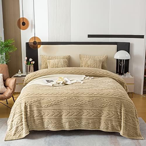 YUSOKI Sherpa Fleece Twin XL Size Blanket, Tan, 65"x90"