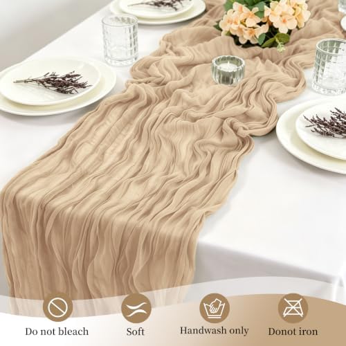 12 Pack Beige Cheesecloth Table Runner, Gauze Table Runners 17 x 108