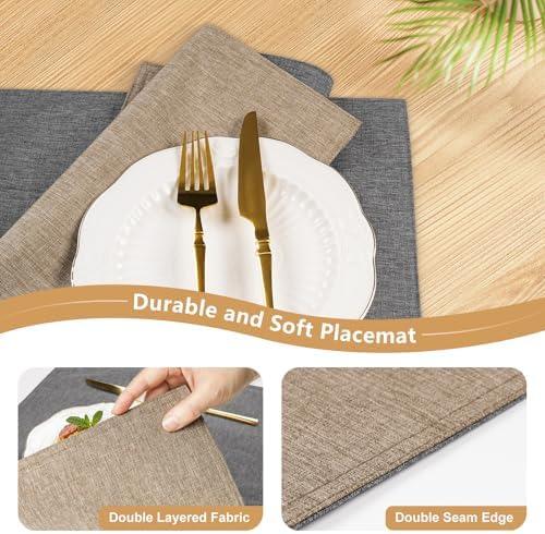 6 Pack Dual Layer Placemats for Dining Table - 19x13 Inch Linen-Like