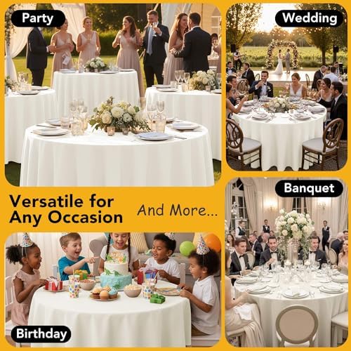 10-Pack Ivory Round Tablecloths, 90 in, for 4-5 Ft Round Tables