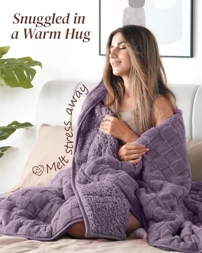 Kivik 20lbs Weighted Blanket for Adults, Checkered Fleece & Sherpa