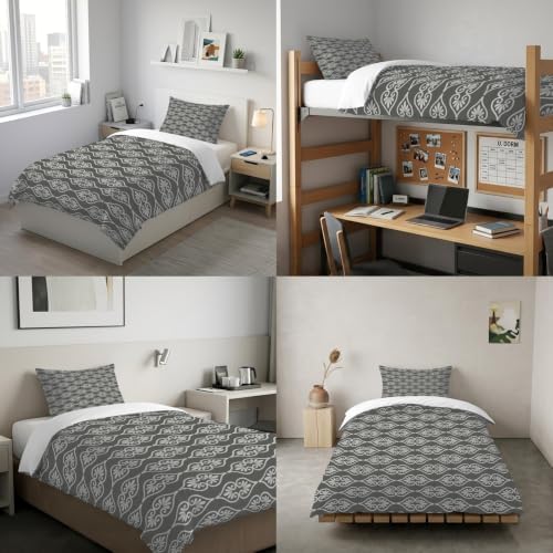 Grey Boho Duvet Cover Full Size,Quilt Cover 86"x90" with Zipper