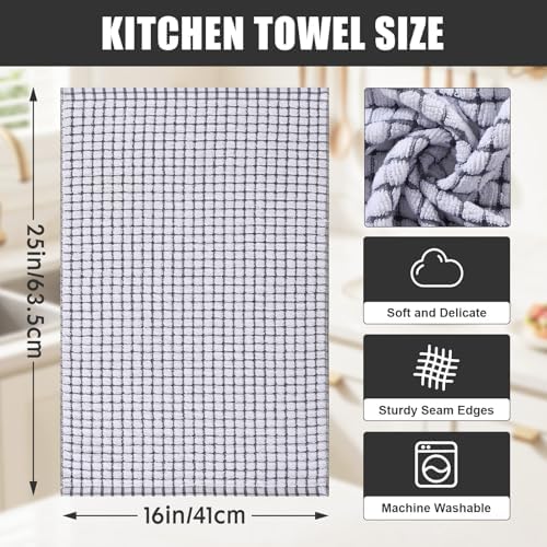 Mordimy Premium Cotton Kitchen Towels 16"x 25", Grey Check Design