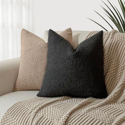 Foindtower Decorative Textured Boucle Throw Pillow Covers Accent Solid