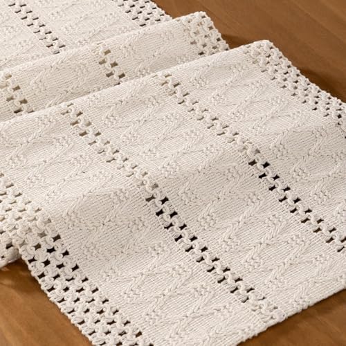 Ivory Boho Table Runner Farmhouse Macrame Woven Table Runner 12x72