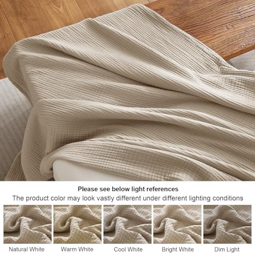 PHF 100% Cotton Muslin Blanket for Adults, King Size 108"X90", Taupe