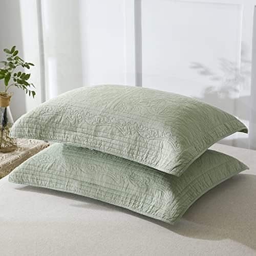 WINLIFE 100% Cotton Quilted Pillow Sham Floral Printed Pillow Cover
