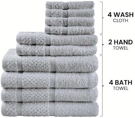 Cotton 10-Piece Towel Set, 100% Cotton Absorbent Towels, Includes 4