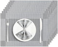 Silver Grey Vinyl Placemats Set of 8, Heat Resistant Table Placemats