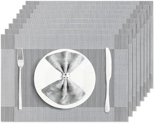 Silver Grey Vinyl Placemats Set of 8, Heat Resistant Table Placemats