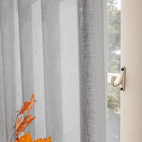 Grey Sheer Curtains 108 Inches Long 2 Panels Set, Timeless Pinch Pleat