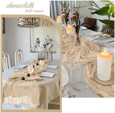 12 Pack Beige Cheesecloth Table Runner 20 x 120 Inch Gauze Table