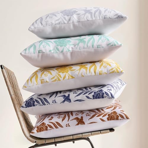decorUhome Aqua Linen Print Floral Throw Pillow Covers 20x20 Set of 2