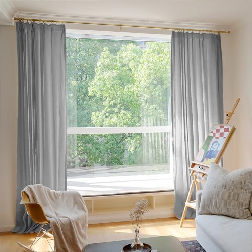 TWOPAGES Gray 72W x 108L Pinch Pleated Curtain for Bedroom, Natural