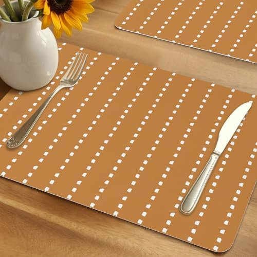Fall Neutral Brown Faux Leather Placemats Set of 6, 12x18in