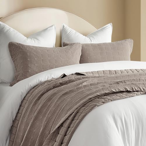 EVERGRACEHOME Stonewashed Cotton Quilt Set, King Size, Truffle Taupe