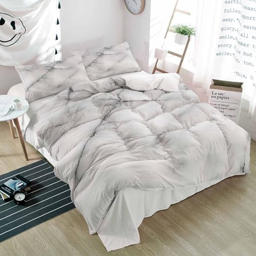 Duvet Cover Set Queen, Gray Marble Gradient Crack Art 3 Piece Bedding