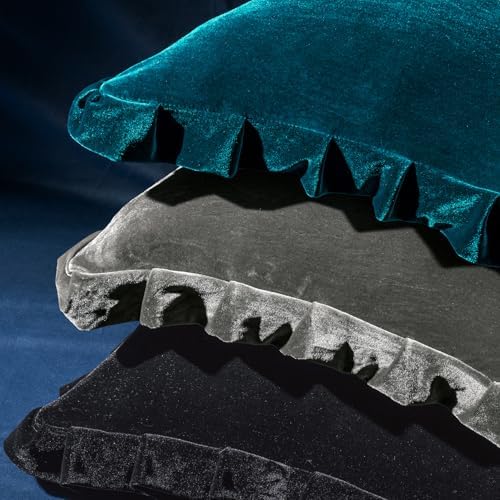 MIULEE Velvet Ruffle Throw Pillow Covers Pack of 2 20x20 Inch Teal