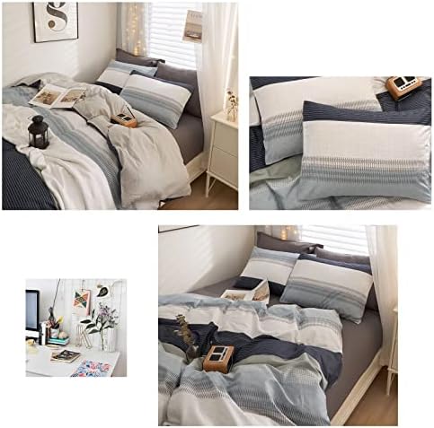 LifeTB Cotton Twin XL Duvet Cover Gray Blue White Striped Duvet Cover