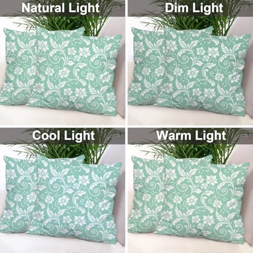 Batmerry Floral Blue and White Throw Pillow Covers, Mint Green Vintage