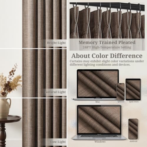 Pinch Pleat Light Filtering Dark Brown Linen Curtains 96 Inch Long 2