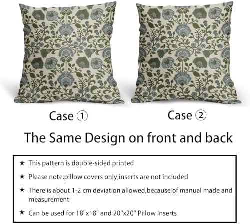 Blue Sage Green Floral Block Print Pillow Covers 22x22 Set of 2