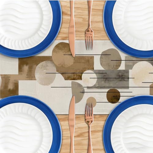 Neutral Abstract Table Runner, Modern Boho Brown Grey Line Shape