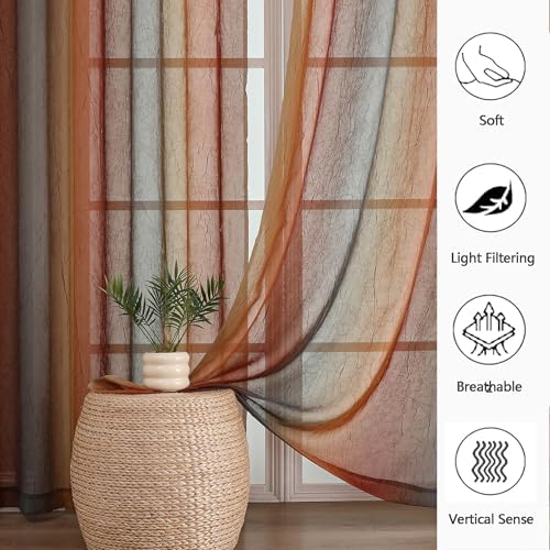 OWENIE Ombre Sheer Curtains for Bedroom Living Room 63 Inches Long 2