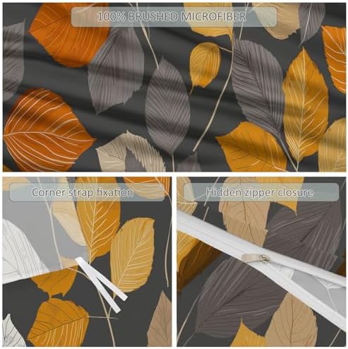 Reversible Printed Duvet Cover King Size, Plant Leaves Lines Pattern