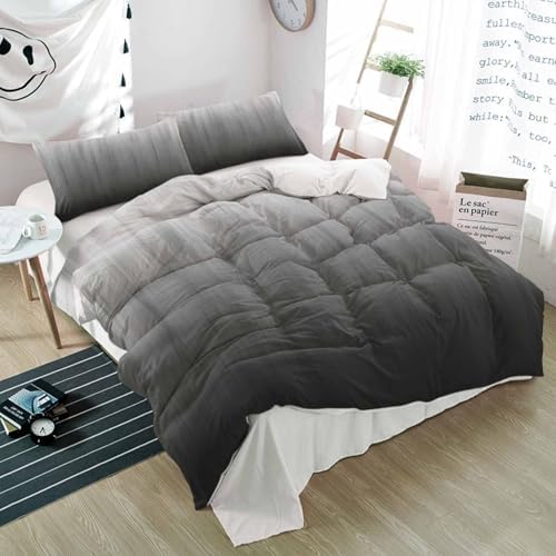 Duvet Cover Set Queen, Modern Gray Ombre Textured 3 Piece Bedding Set