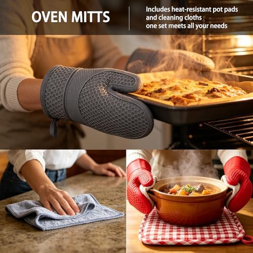 ISQ 6Piece Silicone Oven Mitts and Pot Holder Set Heat-Resistant up to