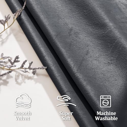 JIUZHEN Dark Grey Velvet Blackout Curtains 52W x 120L 2 Panels