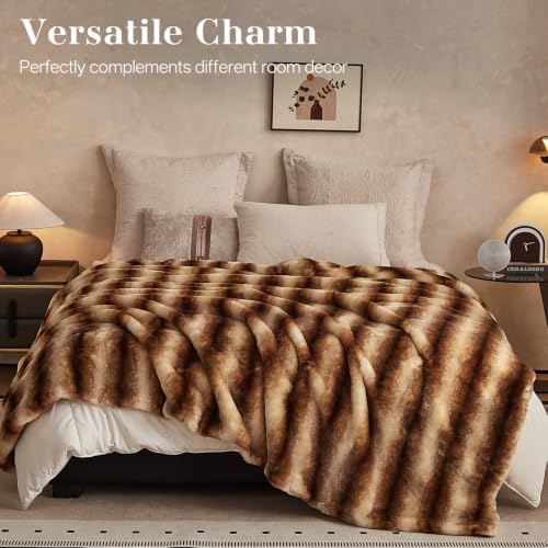Ultra-Soft Faux Fur Throw Blanket - 108"x90", Brown