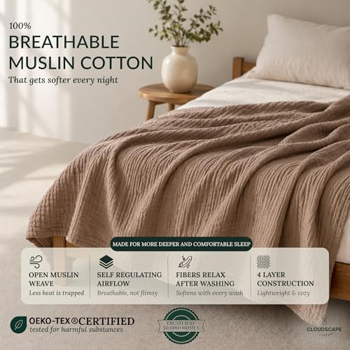 CLOUDSCAPE 4 Layer Muslin Blanket for Adults - 100% Cotton Blanket