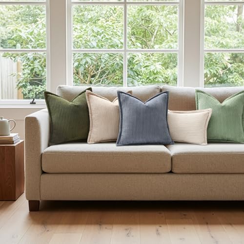 Mecatny Corduroy Fall Throw Pillow Covers 22x22 Set of 2 Olive Green
