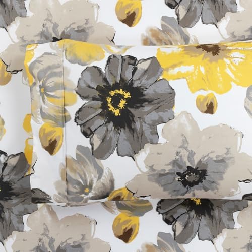 Lush Decor Leah Soft Floral Sheet Set, 6 Piece Set, Queen, Yellow &