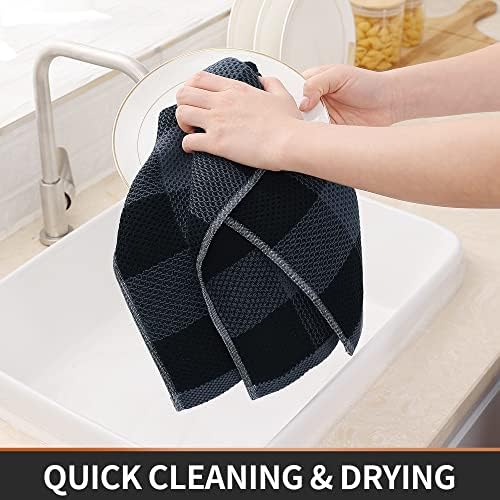 Homaxy 100% Cotton Waffle Weave Check Plaid Kitchen Towels