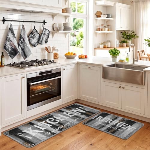 Fourluoo 10 Pcs Gray Kitchen Decor Set Pot Holders Oven Mitts Towels