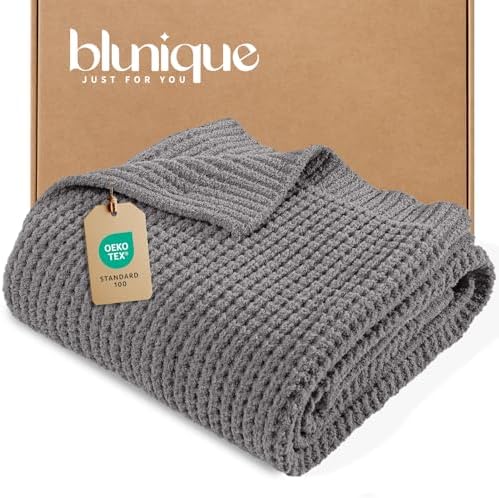 Waffle Knit Throw Blanket for Couch, Soft Cozy Chunky Knit Thick