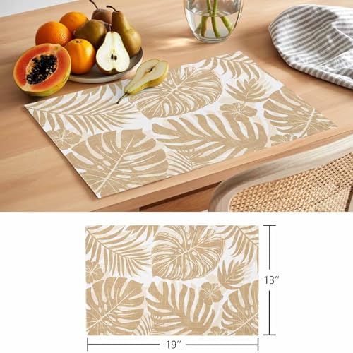 Placemats Set of 8, Sand Tan Monstera Woven Placemat, Linen Place Mats