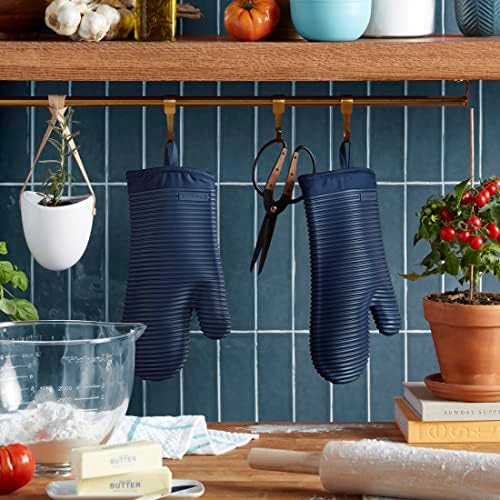 KITCHENAID Ribbed Soft Silicone Oven Mitt 2-Pack Set, 7.5"x13", Ink