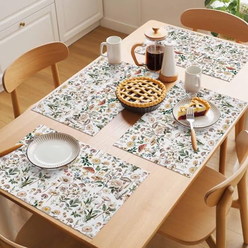 Placemats Set of 8, Pastoral Botanical Woven Placemat, Linen Place
